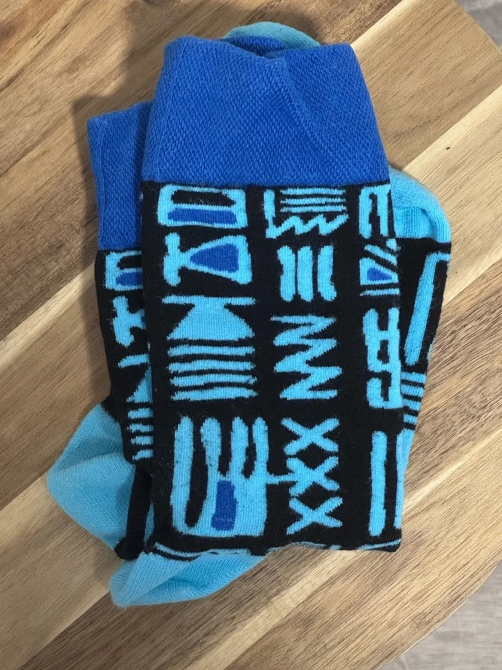 OSFM Afropop Tribal Graphic Crew Socks Blue & Black Geometric Print Unisex